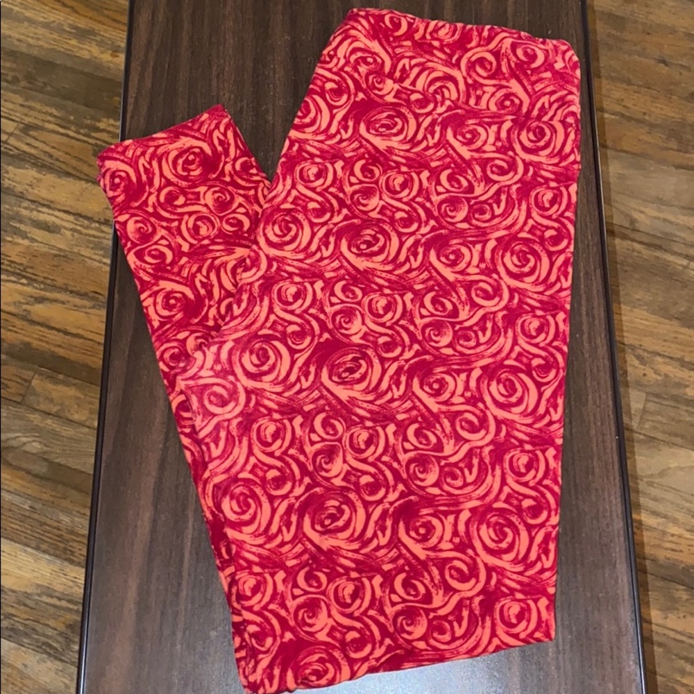 Lularoe TC Leggings UNICORN Red Rose Print NWOT